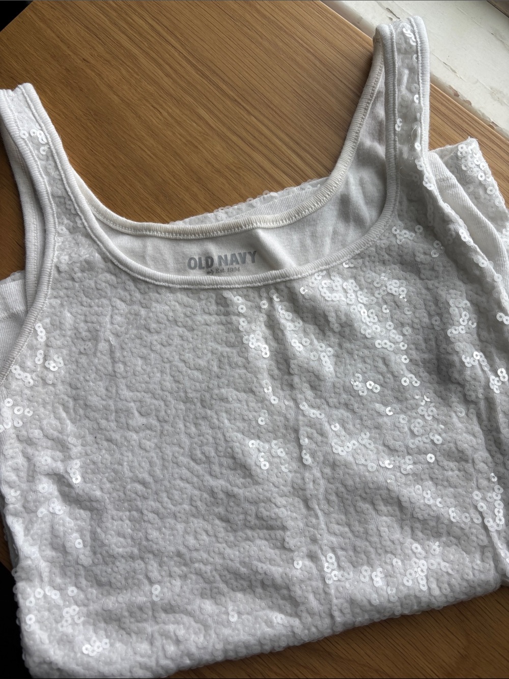 Old Navy White Sequin Scoop Neck Tank